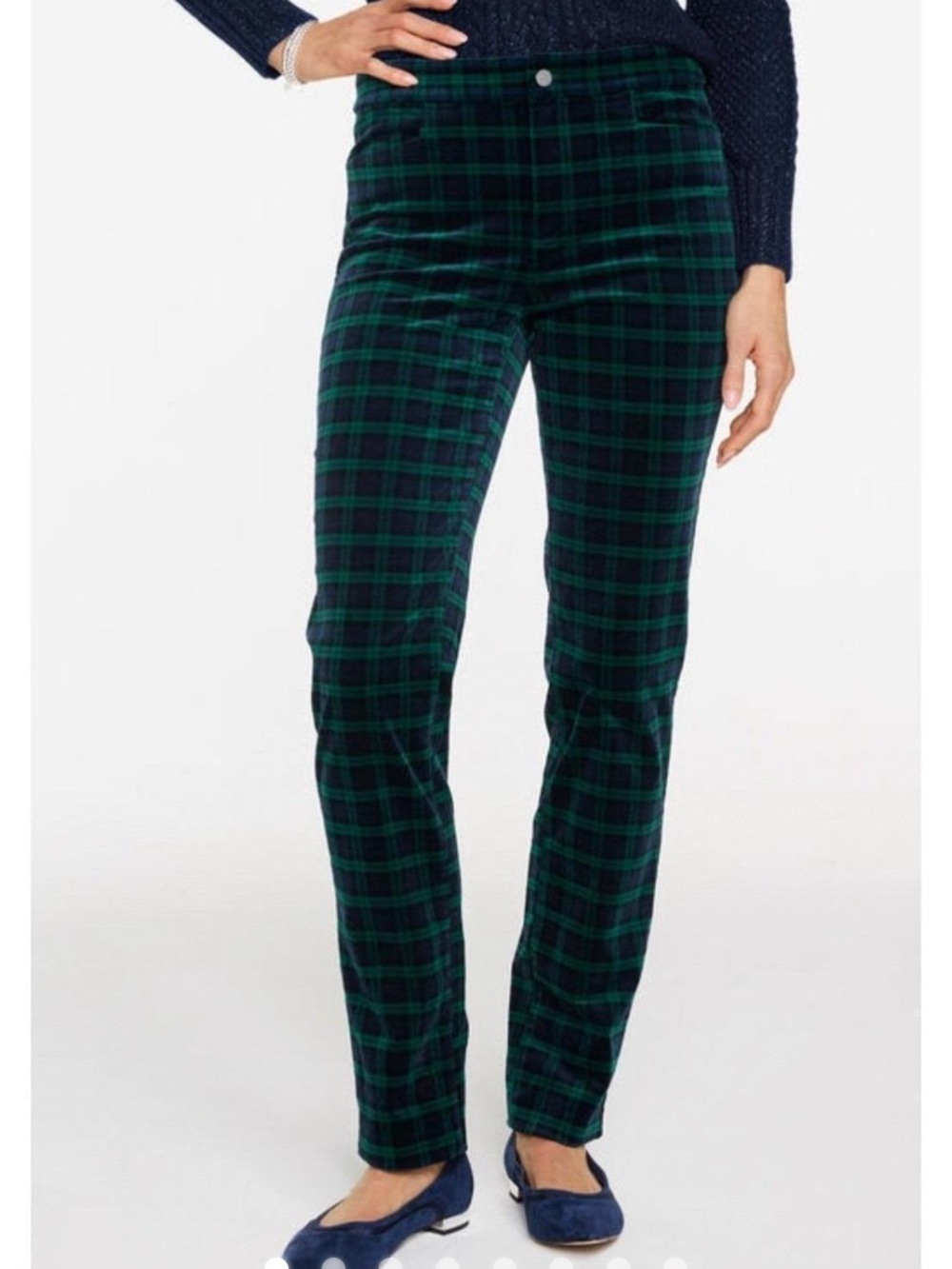 Talbots plaid velveteen straight leg pants size 2 green navy plaid